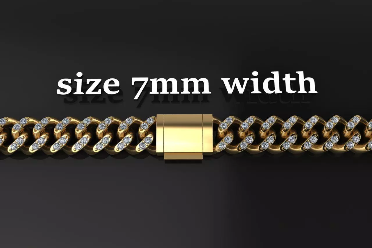 Cuban Diamond Chain Bracelet Necklace Link SIZE 7MM Width 3D print model_0