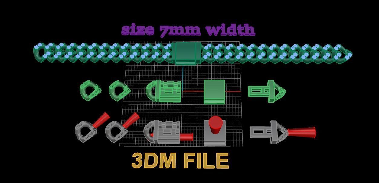 Cuban Diamond Chain Bracelet Necklace Link SIZE 7MM Width 3D print model_5