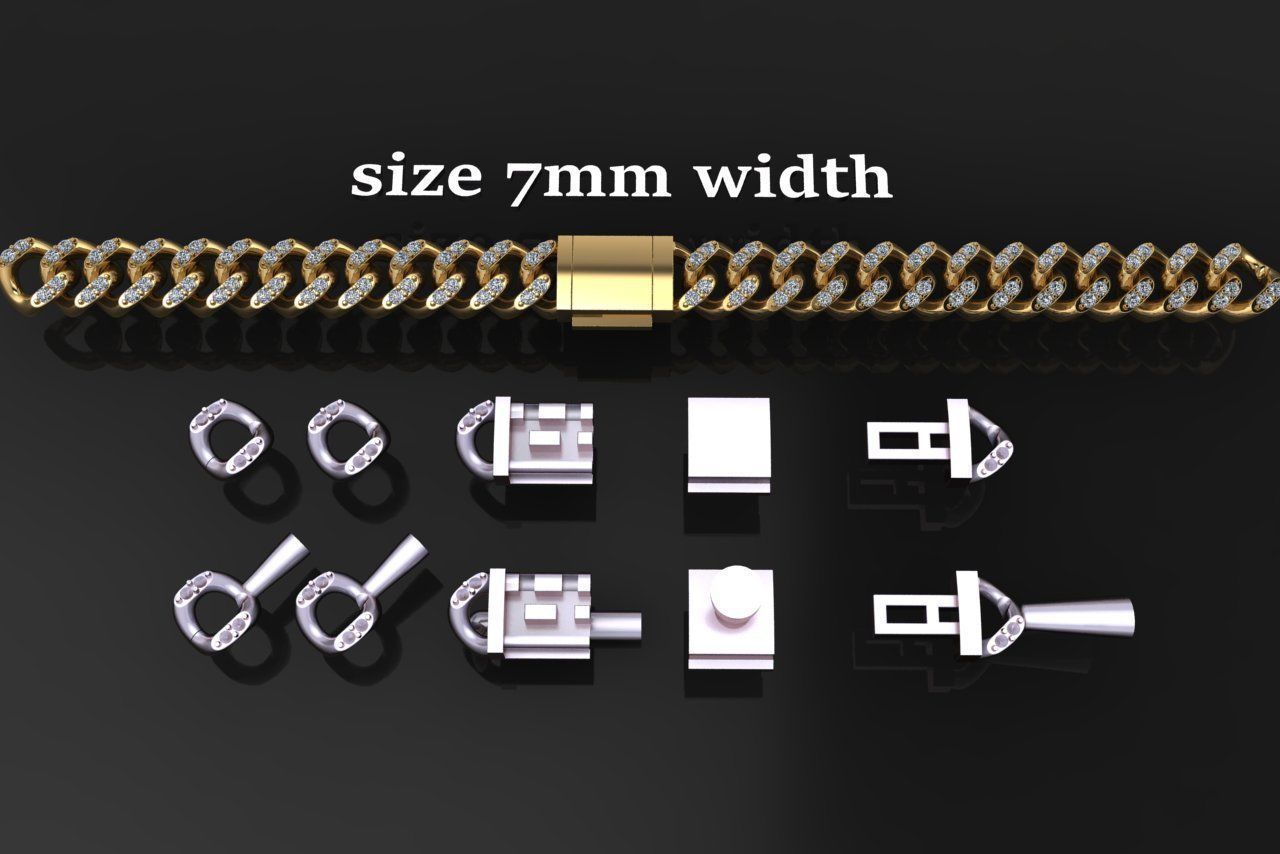 Cuban Diamond Chain Bracelet Necklace Link SIZE 7MM Width 3D print model_1