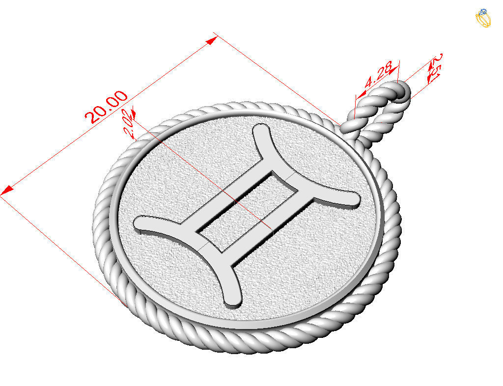 Gemini Zodiac Sign Pendant 3D print model_19