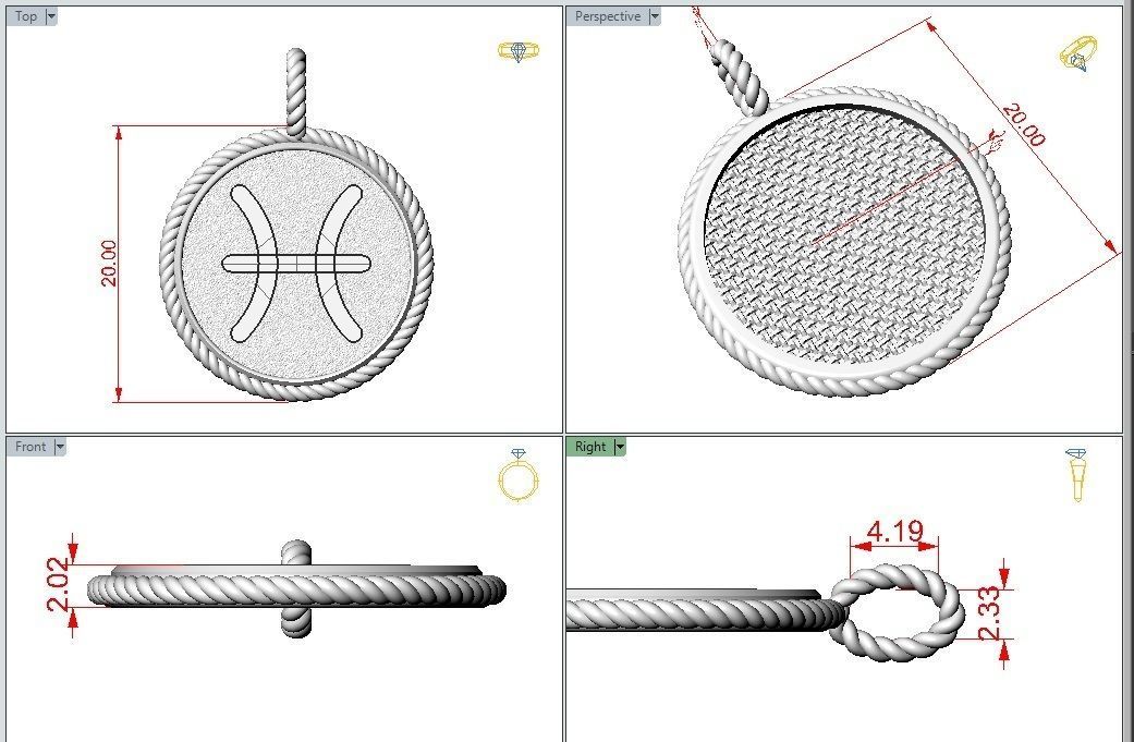 Pisces Zodiac Sign Pendant 3D print model_1