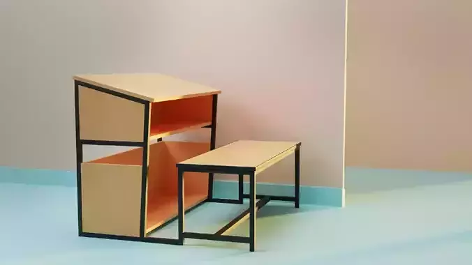 School Bench 3d Model 3D model