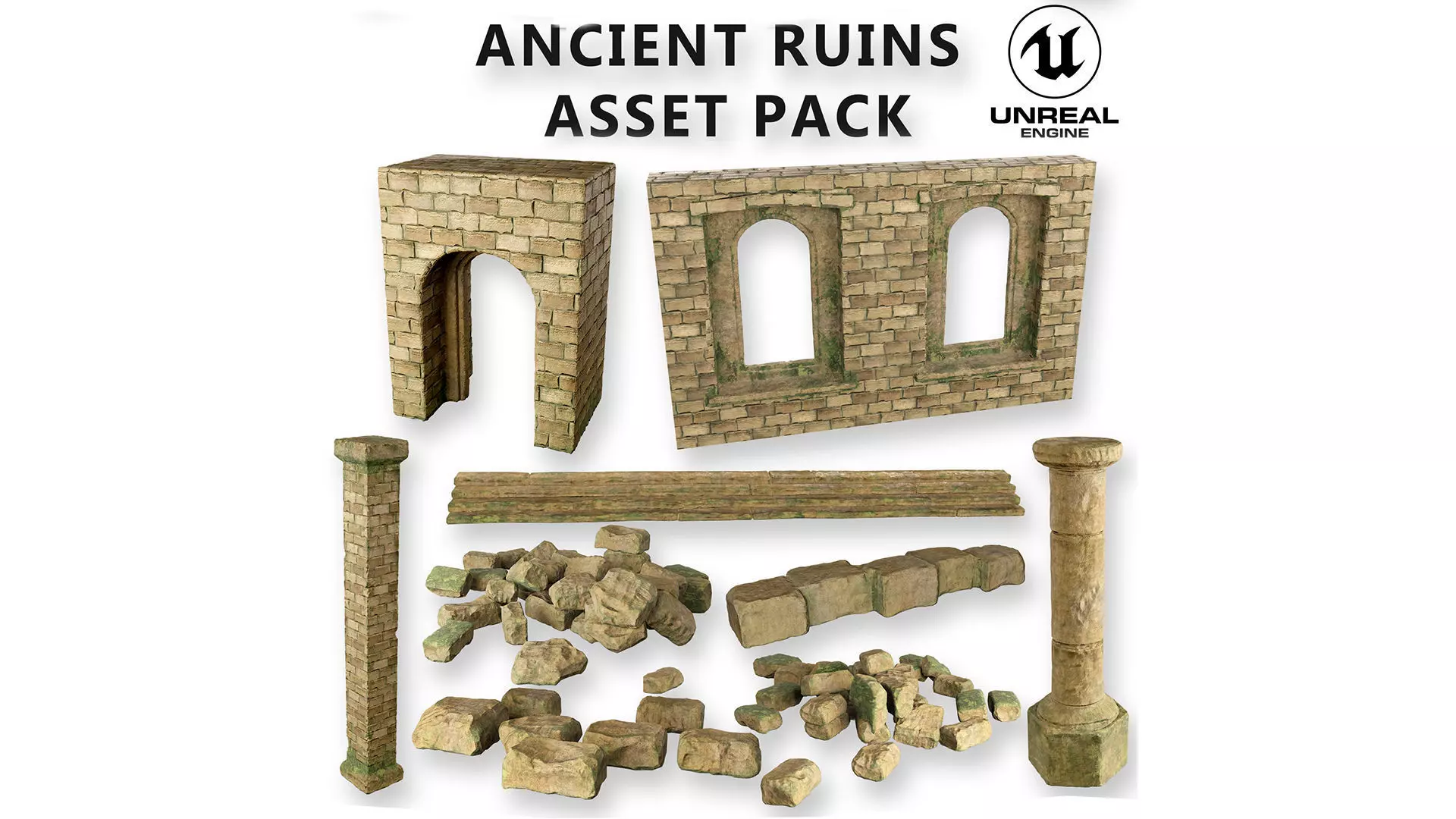 Ancient Ruins 3D model Game Ready low poly Unreal Engine 4 Low-poly 3D model_0
