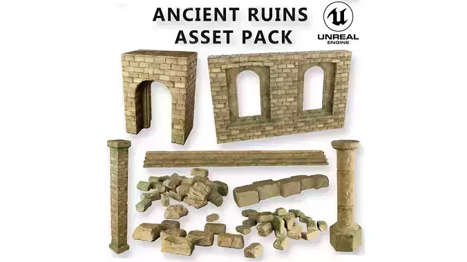 Ancient Ruins 3D model Game Ready low poly Unreal Engine 4 Low-poly 3D model