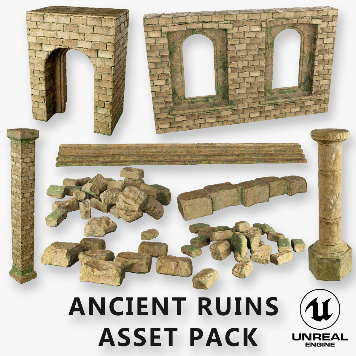 Ancient Ruins 3D model Game Ready low poly Unreal Engine 4 Low-poly 3D model_1