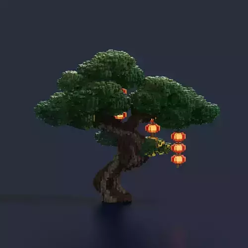 Voxel Chinese Bonsai with Lanterns by bkvoxel