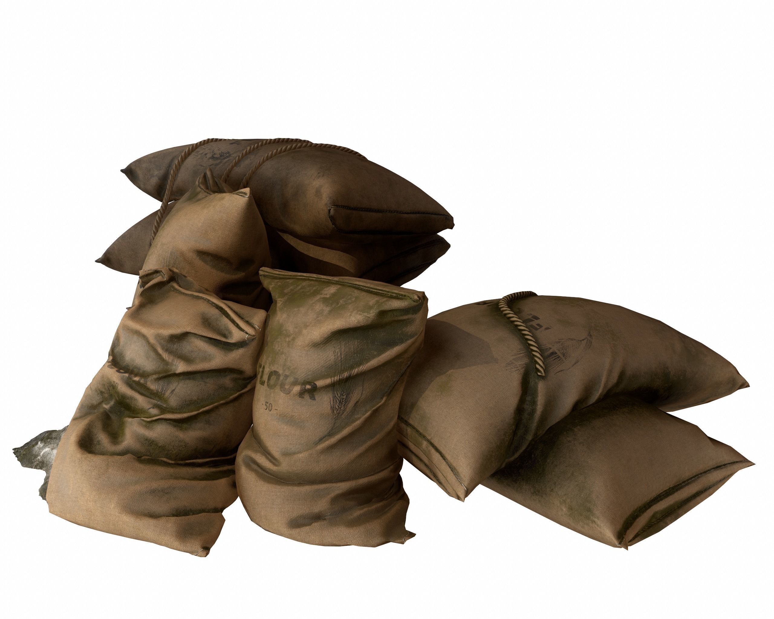 Old Medival Sack Pack Low-poly 3D model_11