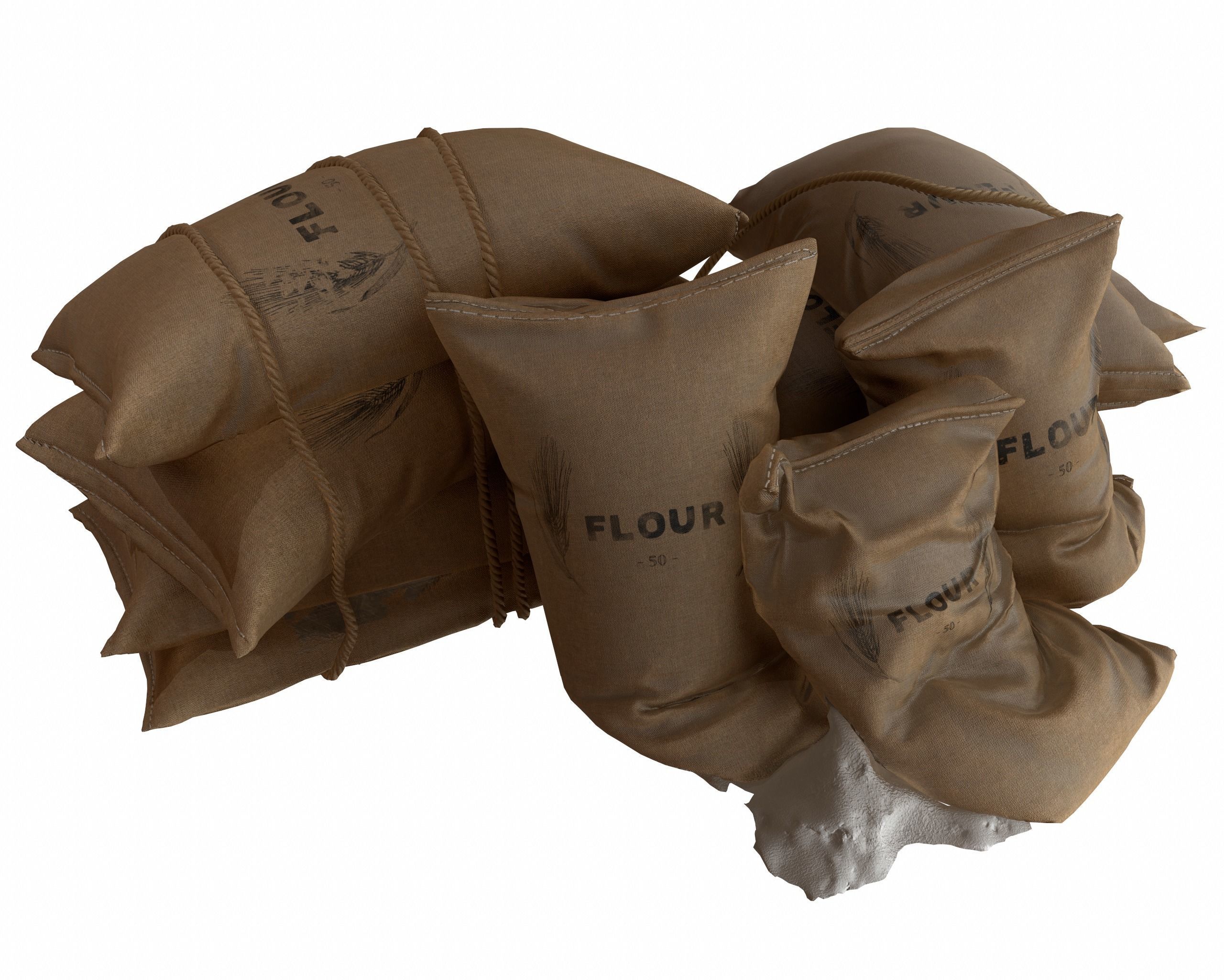 Old Medival Sack Pack Low-poly 3D model_8