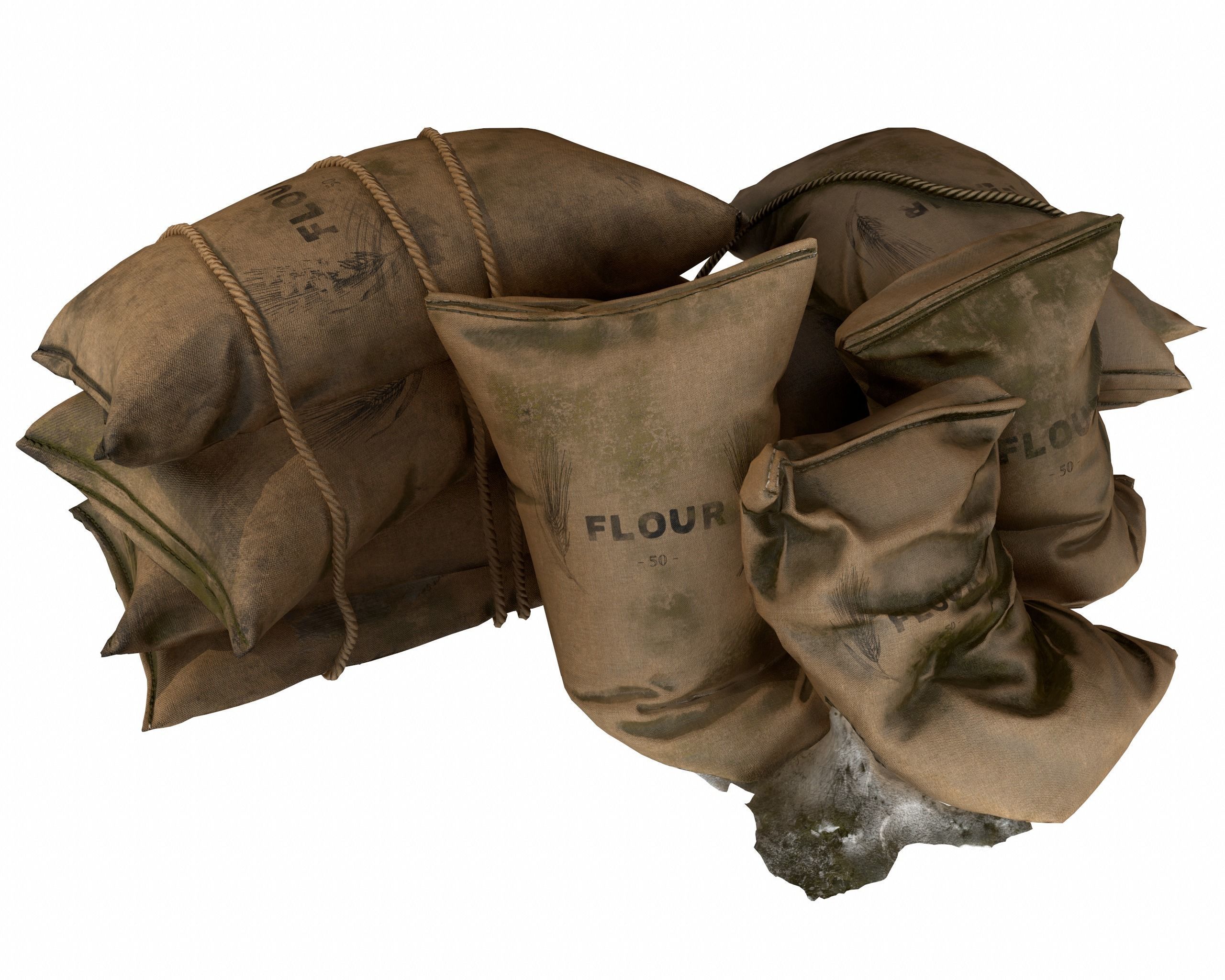 Old Medival Sack Pack Low-poly 3D model_7