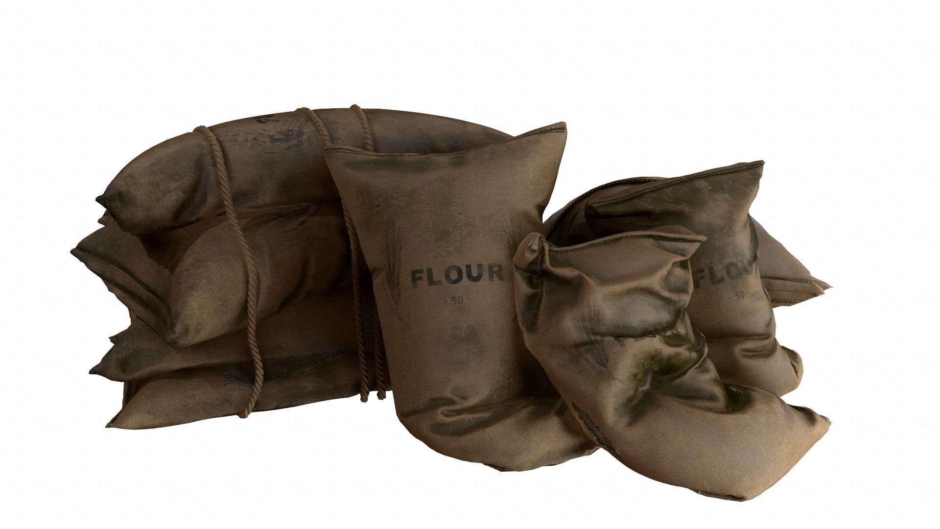 Old Medival Sack Pack Low-poly 3D model_10