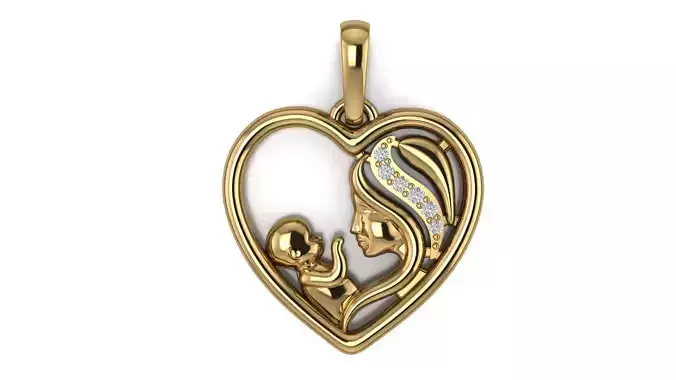 Pendant 3D print model mother and child gold