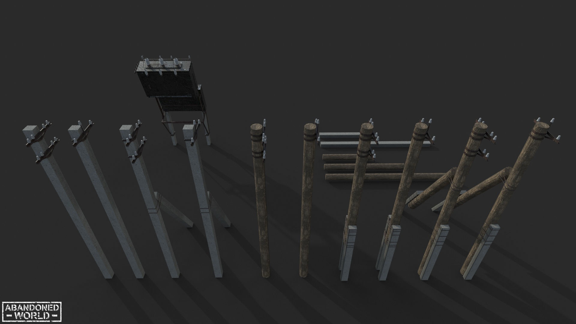 Transformer and Power Line Low-poly 3D model_7