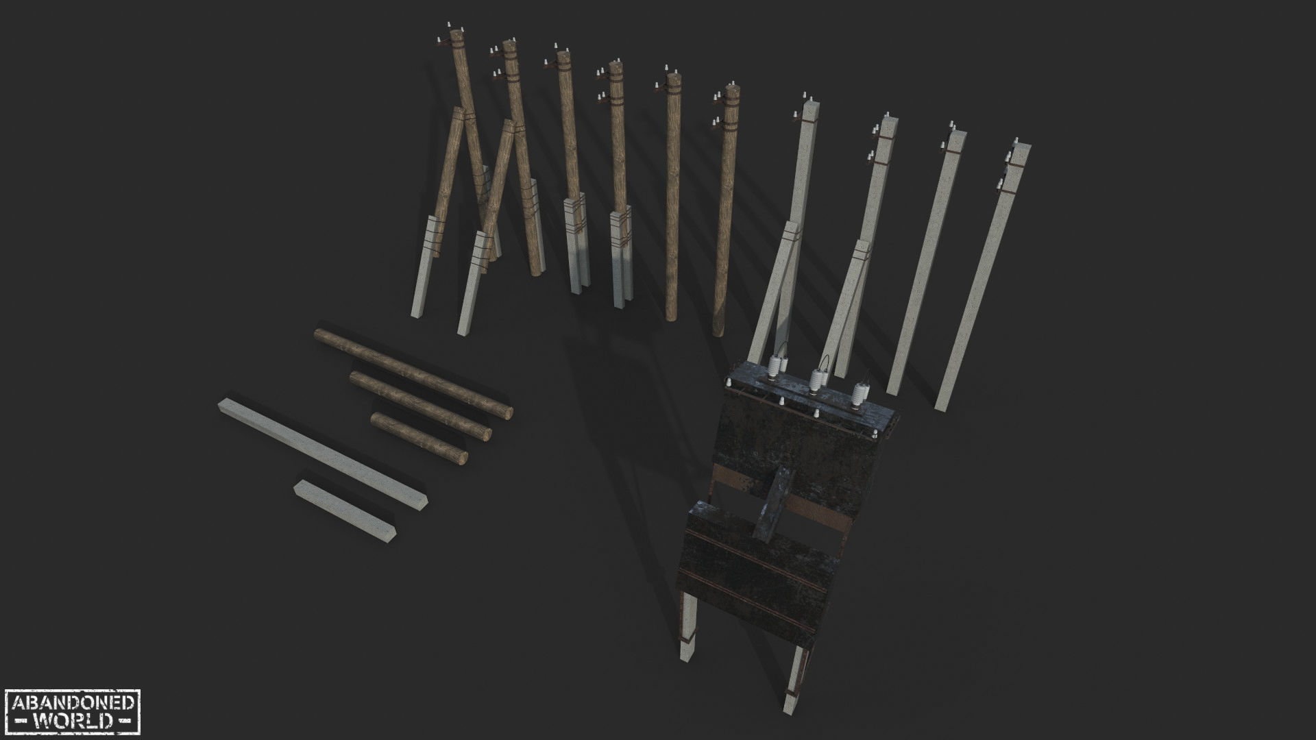 Transformer and Power Line Low-poly 3D model_5