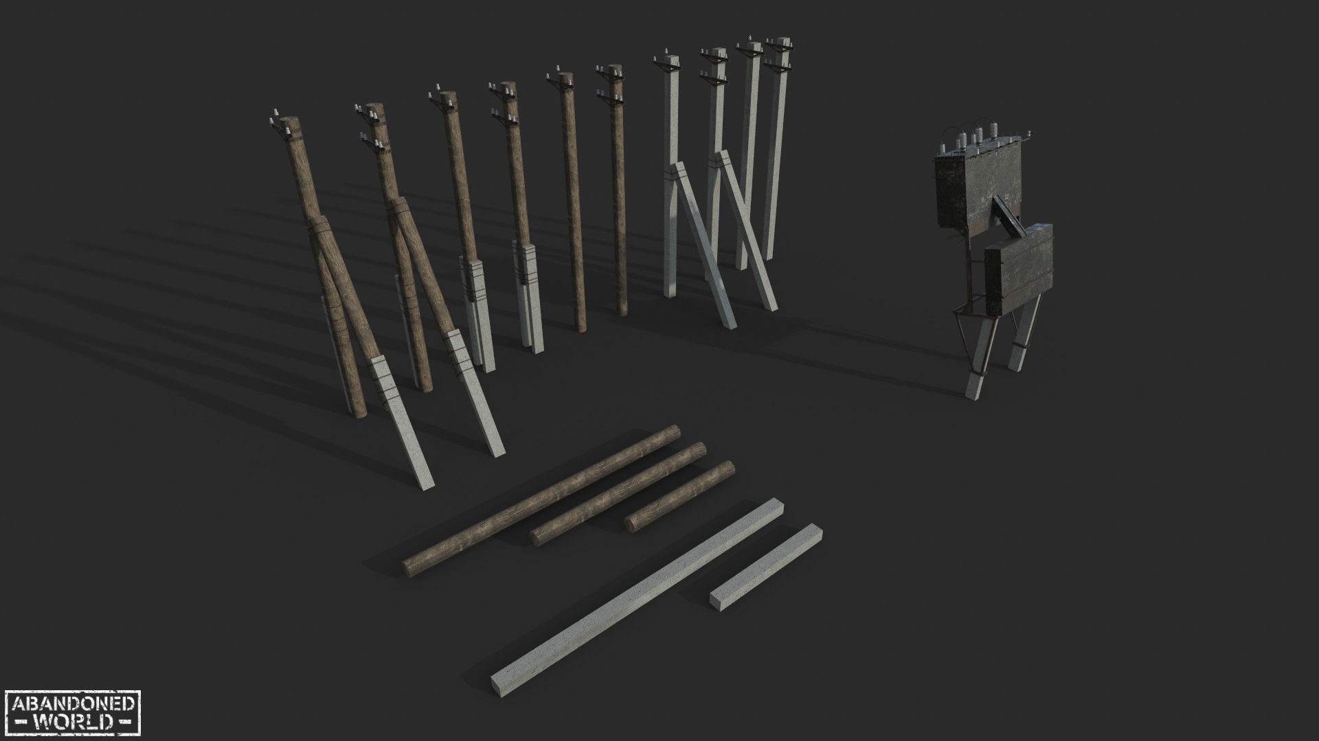 Transformer and Power Line Low-poly 3D model_1