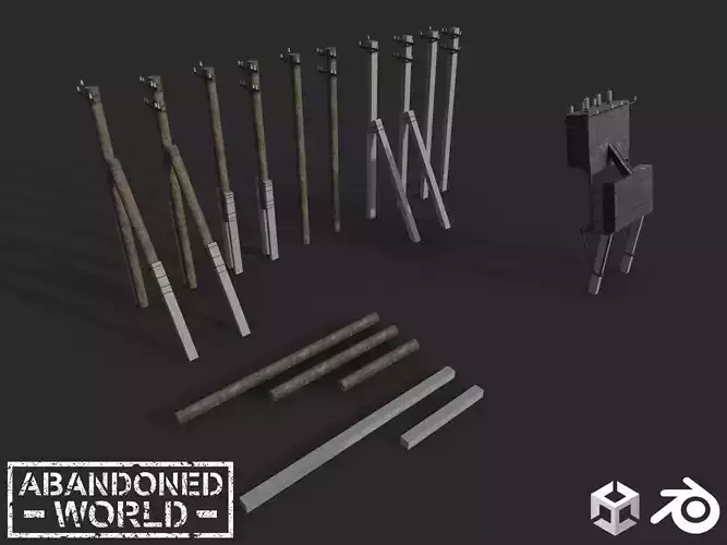 Transformer and Power Line Low-poly 3D model
