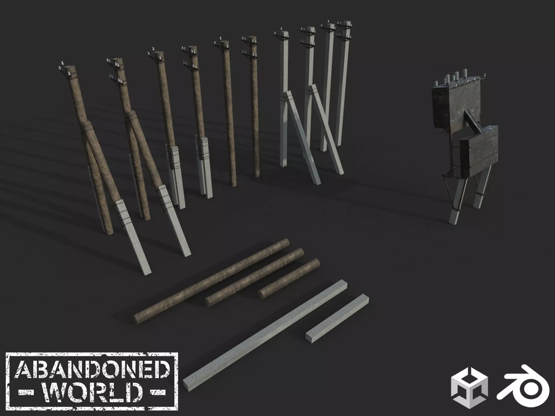 Transformer and Power Line Low-poly 3D model_0