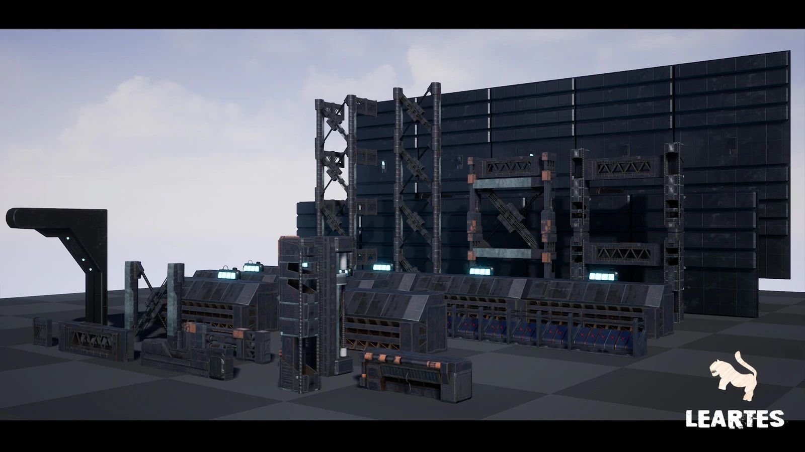 Cyberpunk Futuristic Structures Set 21 Assets  Low-poly 3D model_16