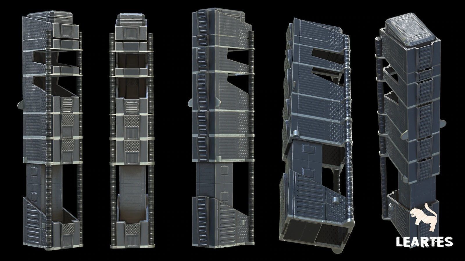 Cyberpunk Futuristic Structures Set 21 Assets  Low-poly 3D model_10