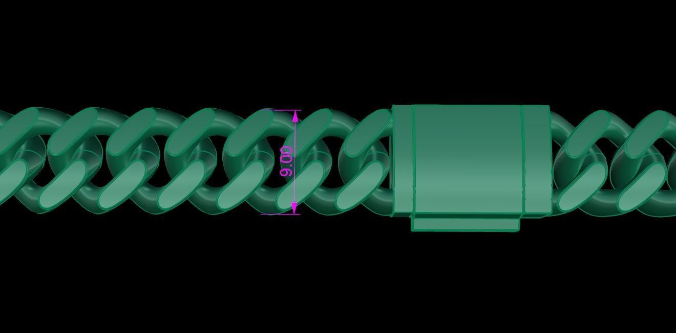 Cuban Chain Bracelet Necklace Link SIZE 9MM Width 3D print model_10