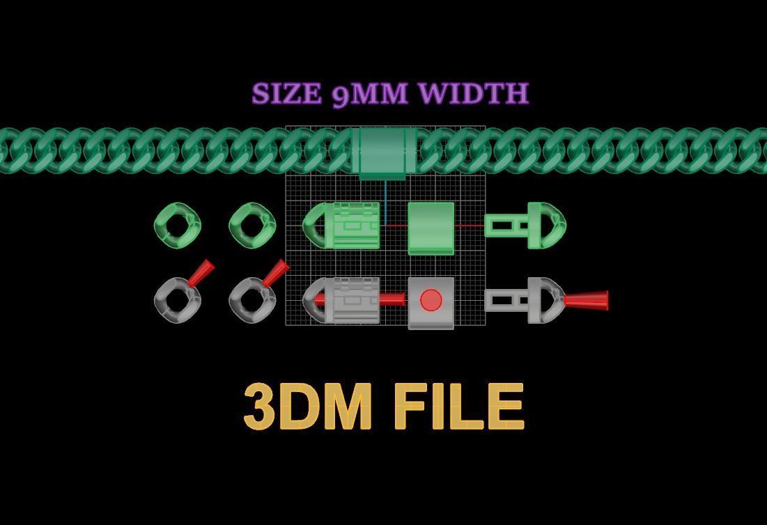 Cuban Chain Bracelet Necklace Link SIZE 9MM Width 3D print model_4