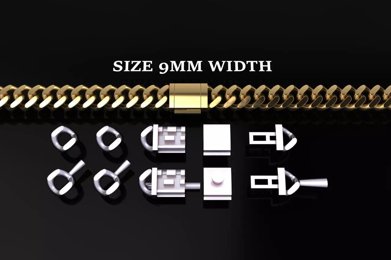 Cuban Chain Bracelet Necklace Link SIZE 9MM Width 3D print model_0