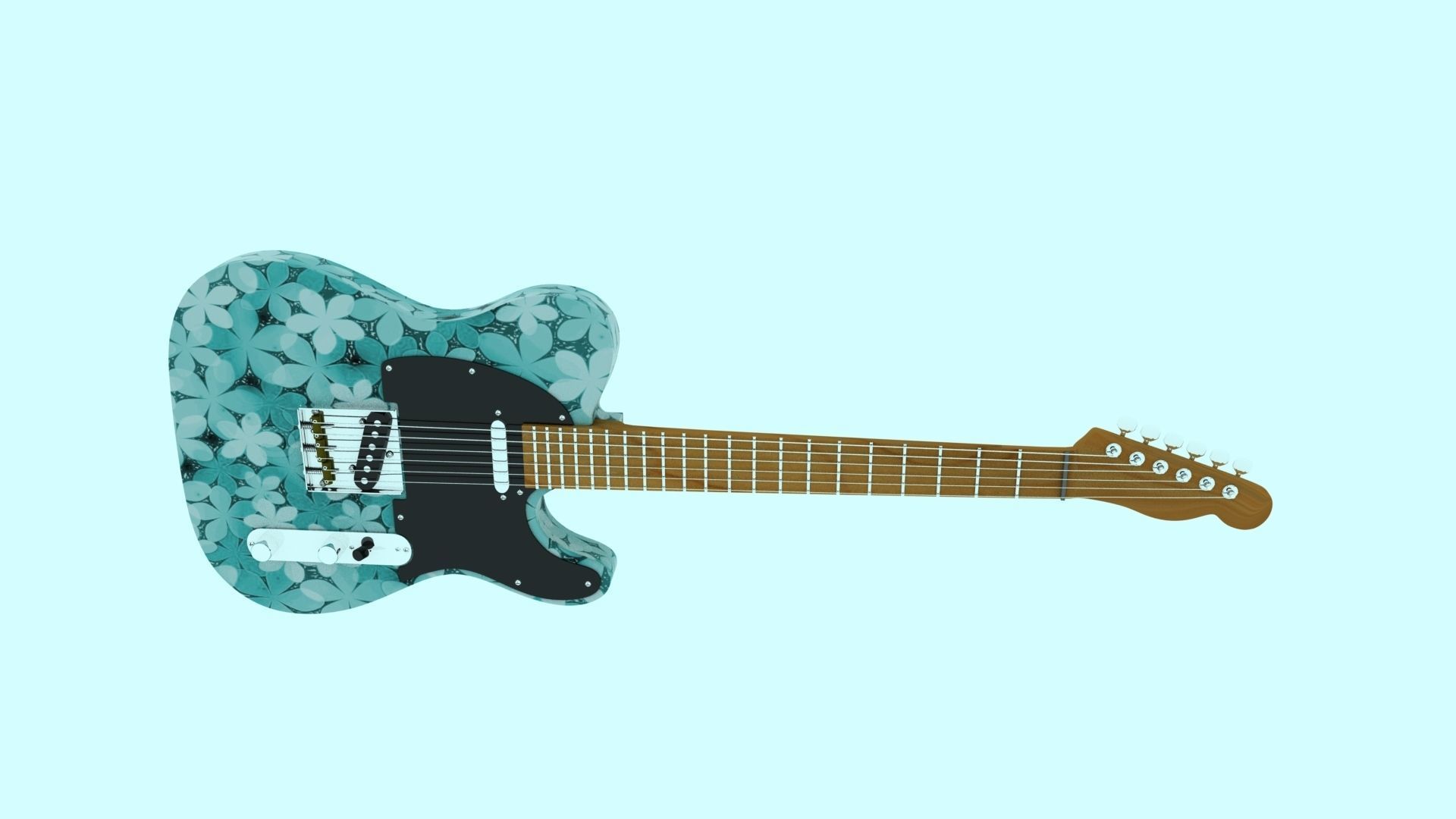 telecaster electric guitar with camouflage pattern 3D model_2