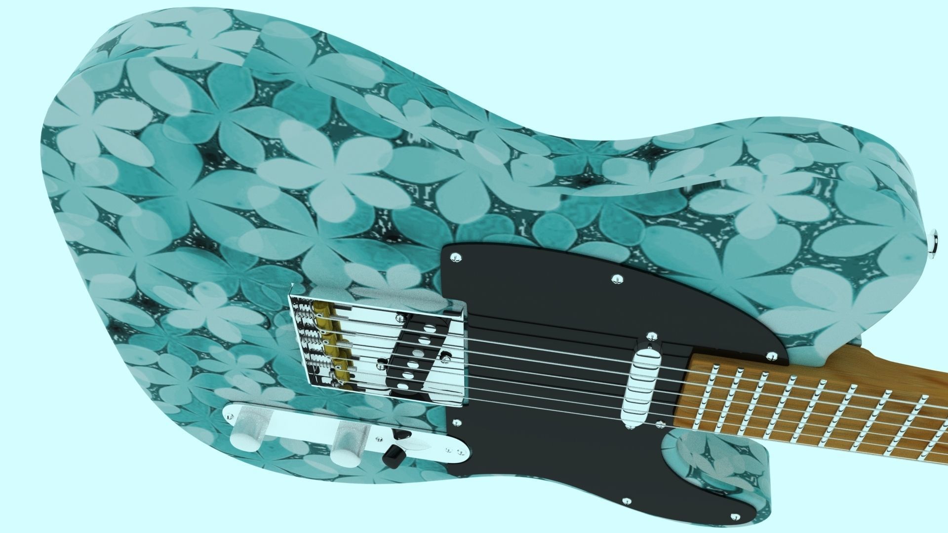 telecaster electric guitar with camouflage pattern 3D model_1