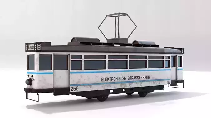 Vintage Tram Street Car PBR Game Ready VR AR low-poly 3d model