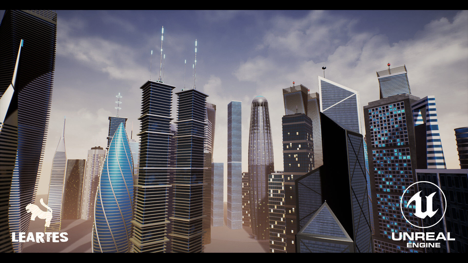 SkyScrapers High Rise Buildings Modular Asset Pack Low-poly 3D model_7