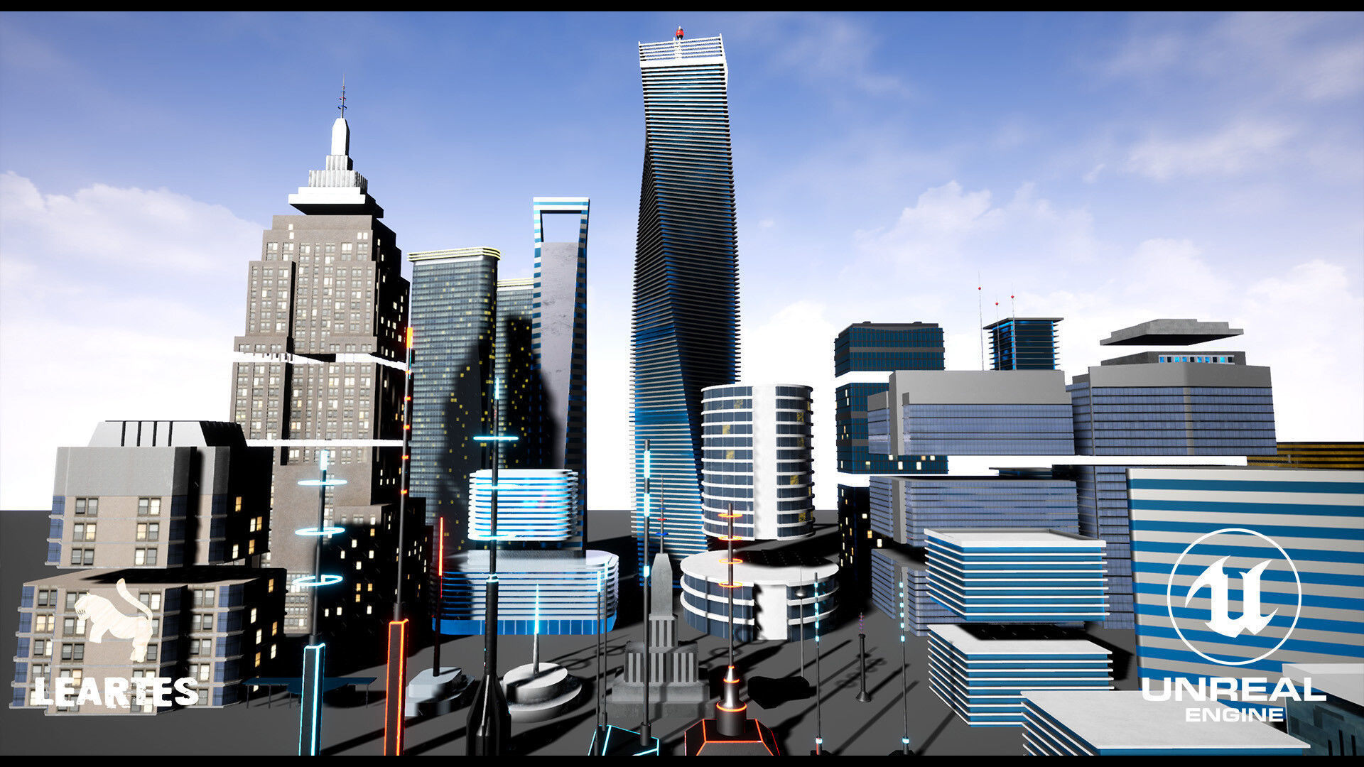 SkyScrapers High Rise Buildings Modular Asset Pack Low-poly 3D model_13