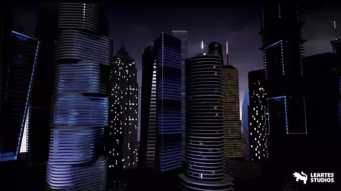 SkyScrapers  High Rise Buildings Modular Asset Pack Low-poly 3D model