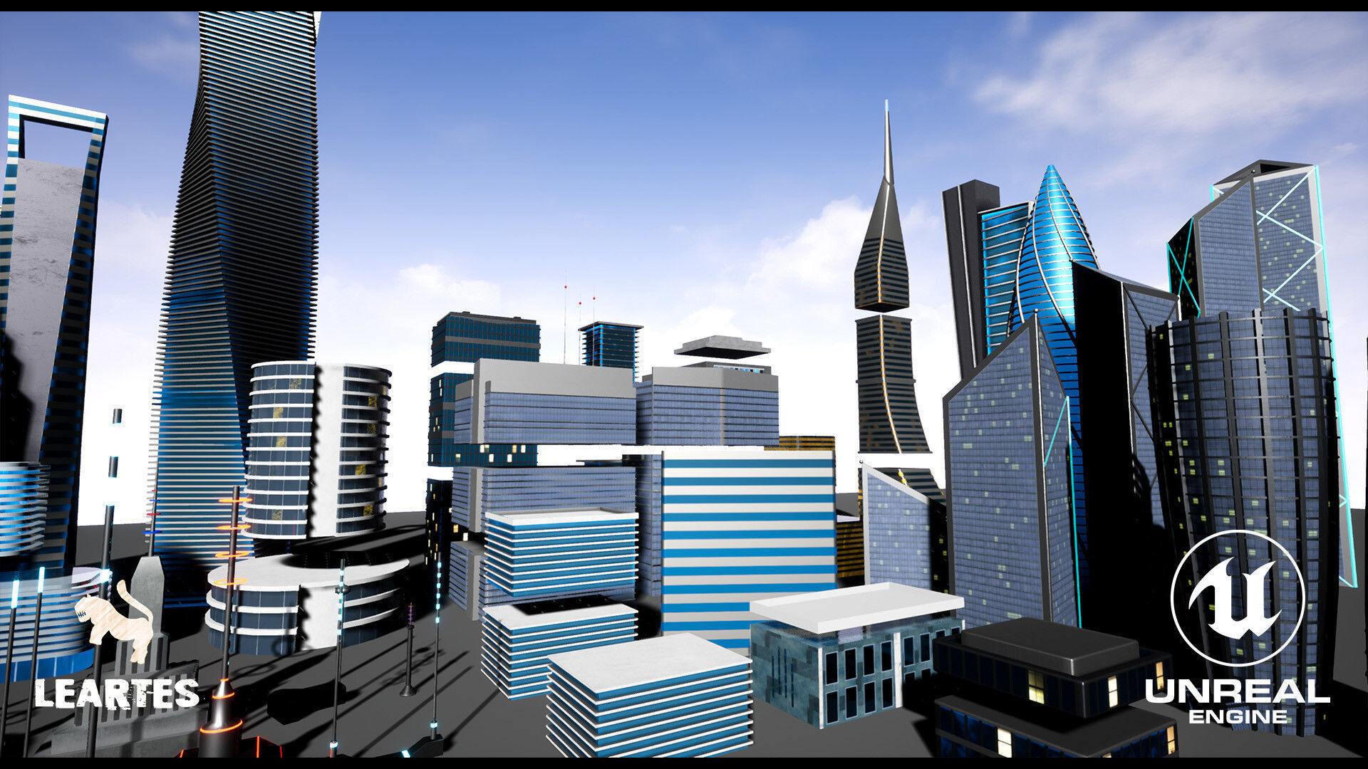 SkyScrapers High Rise Buildings Modular Asset Pack Low-poly 3D model_12