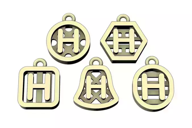 Initial letter charm with 5 different shapes - Alphabet H