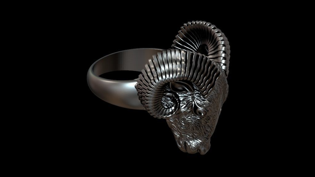 Aries ram biker ring with horns 3D print model_5