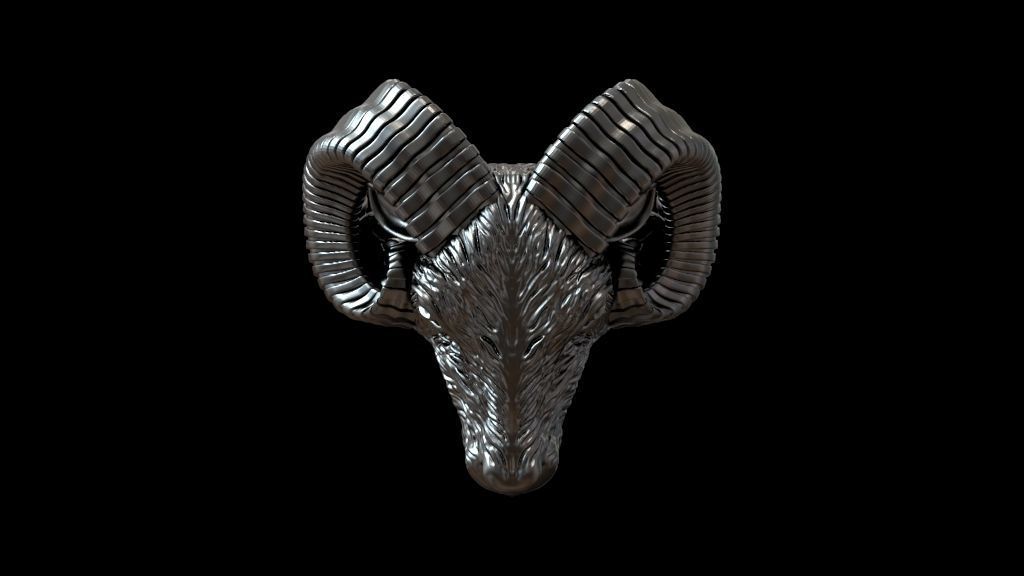Aries ram biker ring with horns 3D print model_28