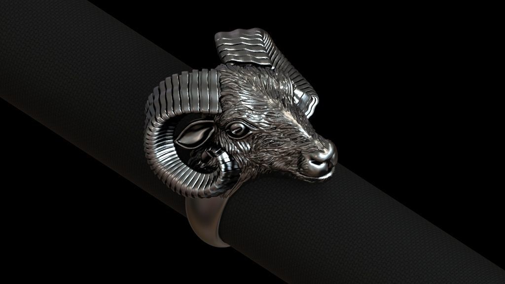 Aries ram biker ring with horns 3D print model_29