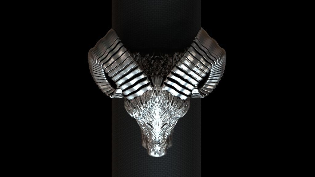 Aries ram biker ring with horns 3D print model_2