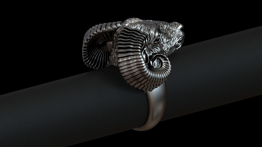 Aries ram biker ring with horns 3D print model_3