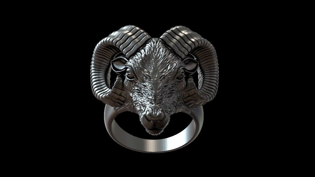 Aries ram biker ring with horns 3D print model_27