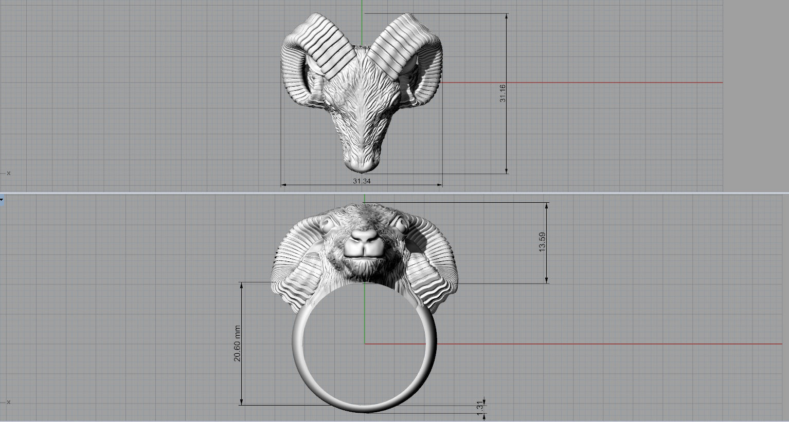 Aries ram biker ring with horns 3D print model_9