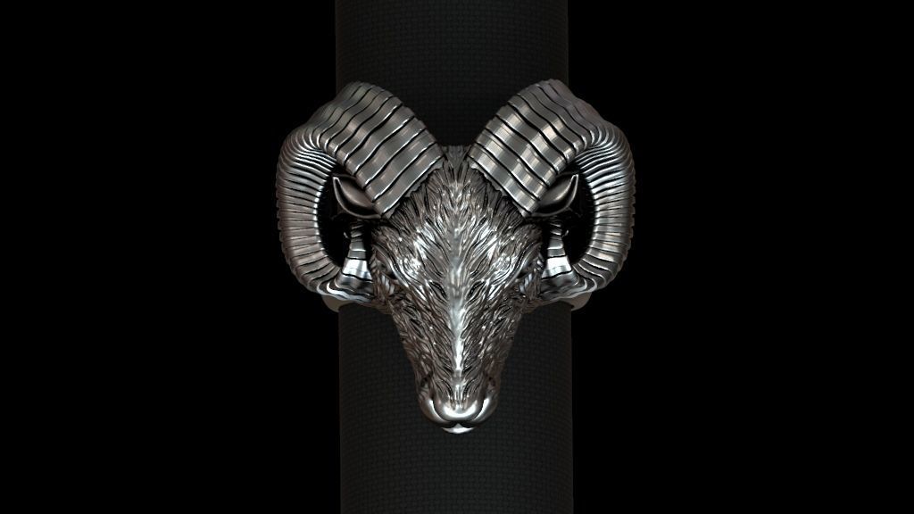 Aries ram biker ring with horns 3D print model_1