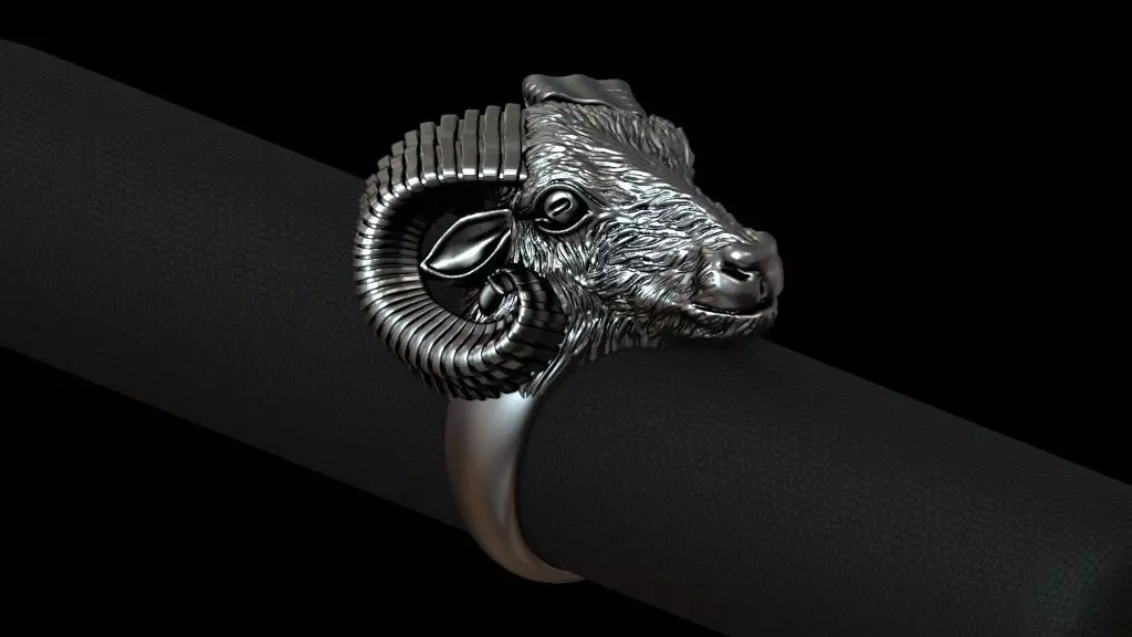 Aries ram biker ring with horns 3D print model_0
