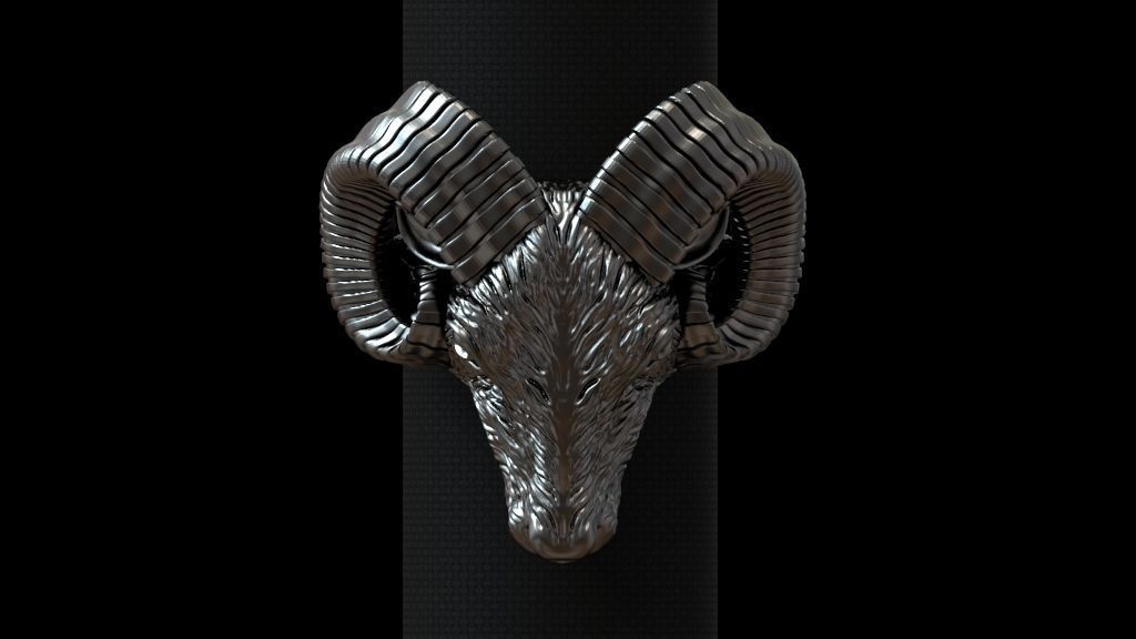 Aries ram biker ring with horns 3D print model_4