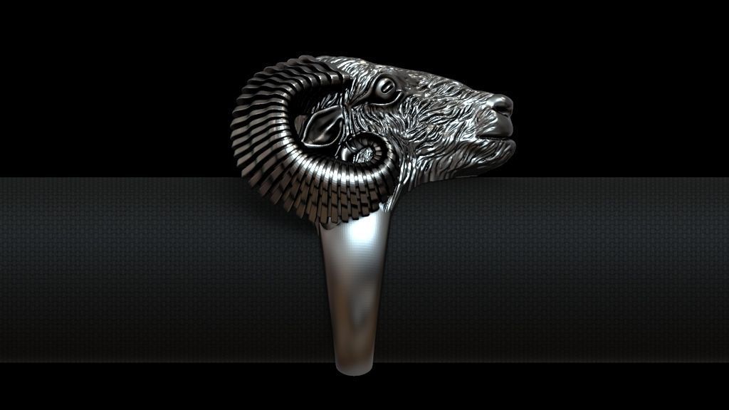 Aries ram biker ring with horns 3D print model_8