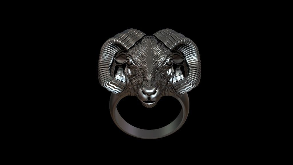 Aries ram biker ring with horns 3D print model_30