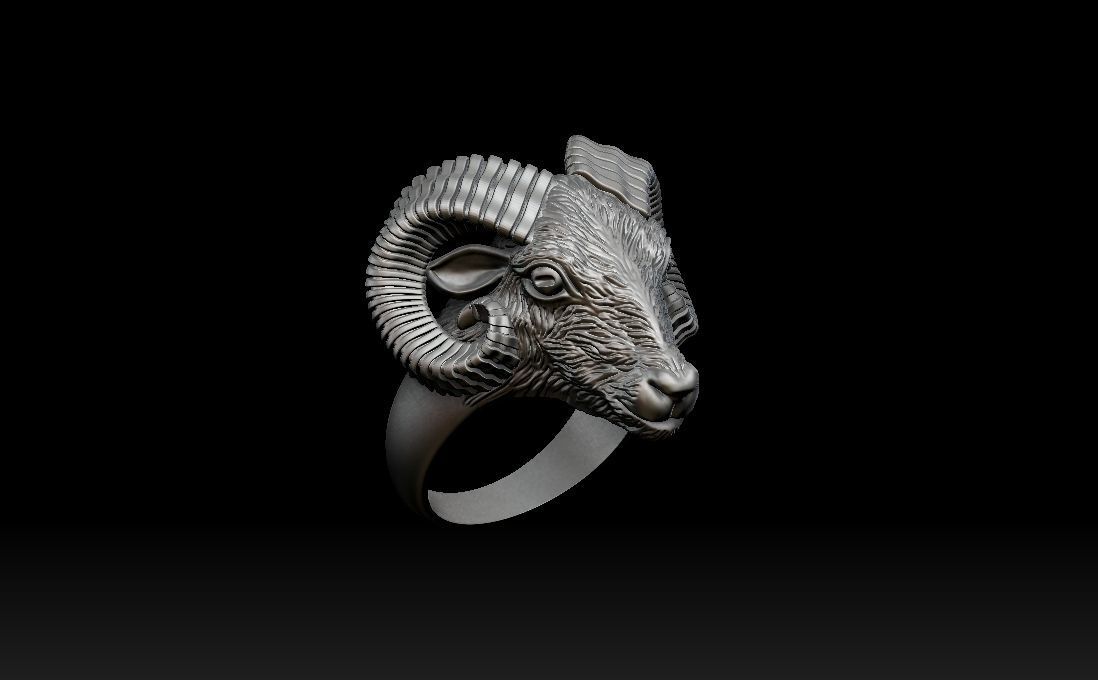 Aries ram biker ring with horns 3D print model_18
