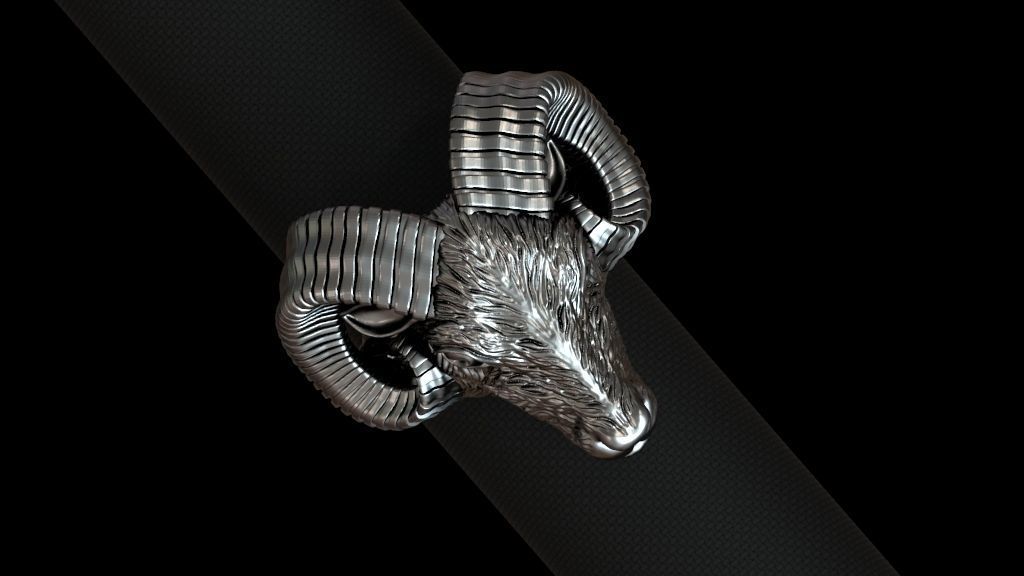 Aries ram biker ring with horns 3D print model_6