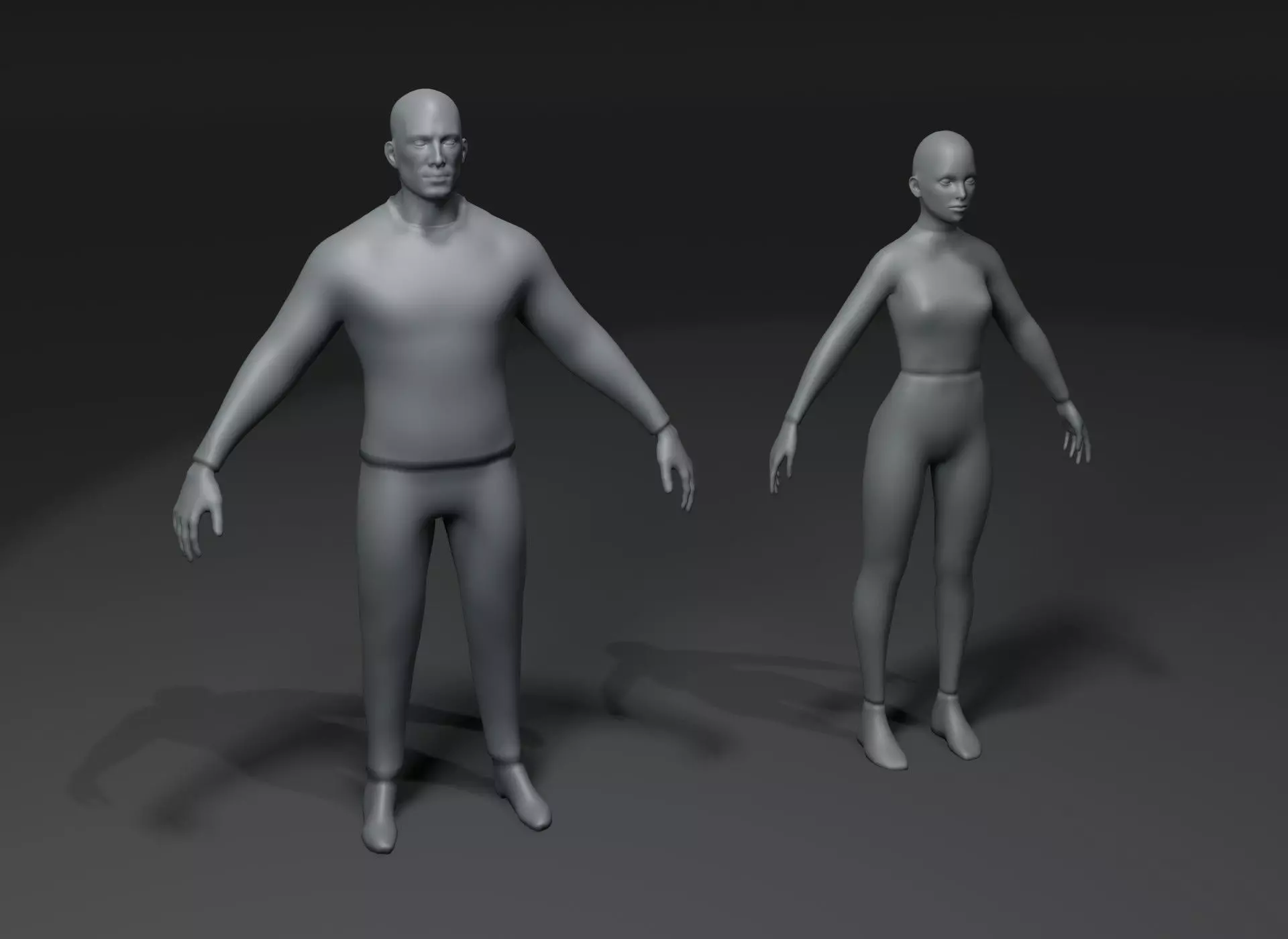 Clothed Male and Female Body Base Mesh 3D Model 10k Polygons Low-poly 3D model_0