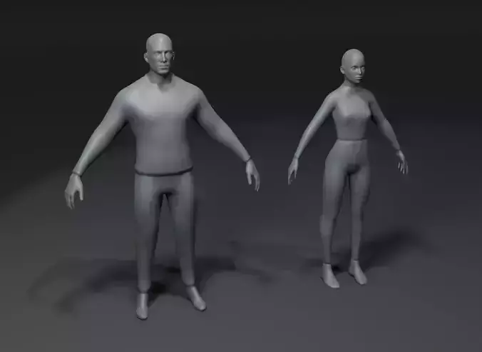 Clothed Male and Female Body Base Mesh 3D Model 10k Polygons Low-poly 3D model