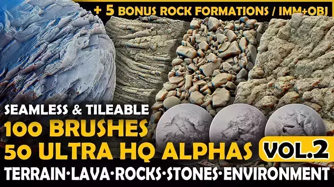 Ultra HQ Terrain Seamless Sculpt Zbrush brushes and Alphas Vol2